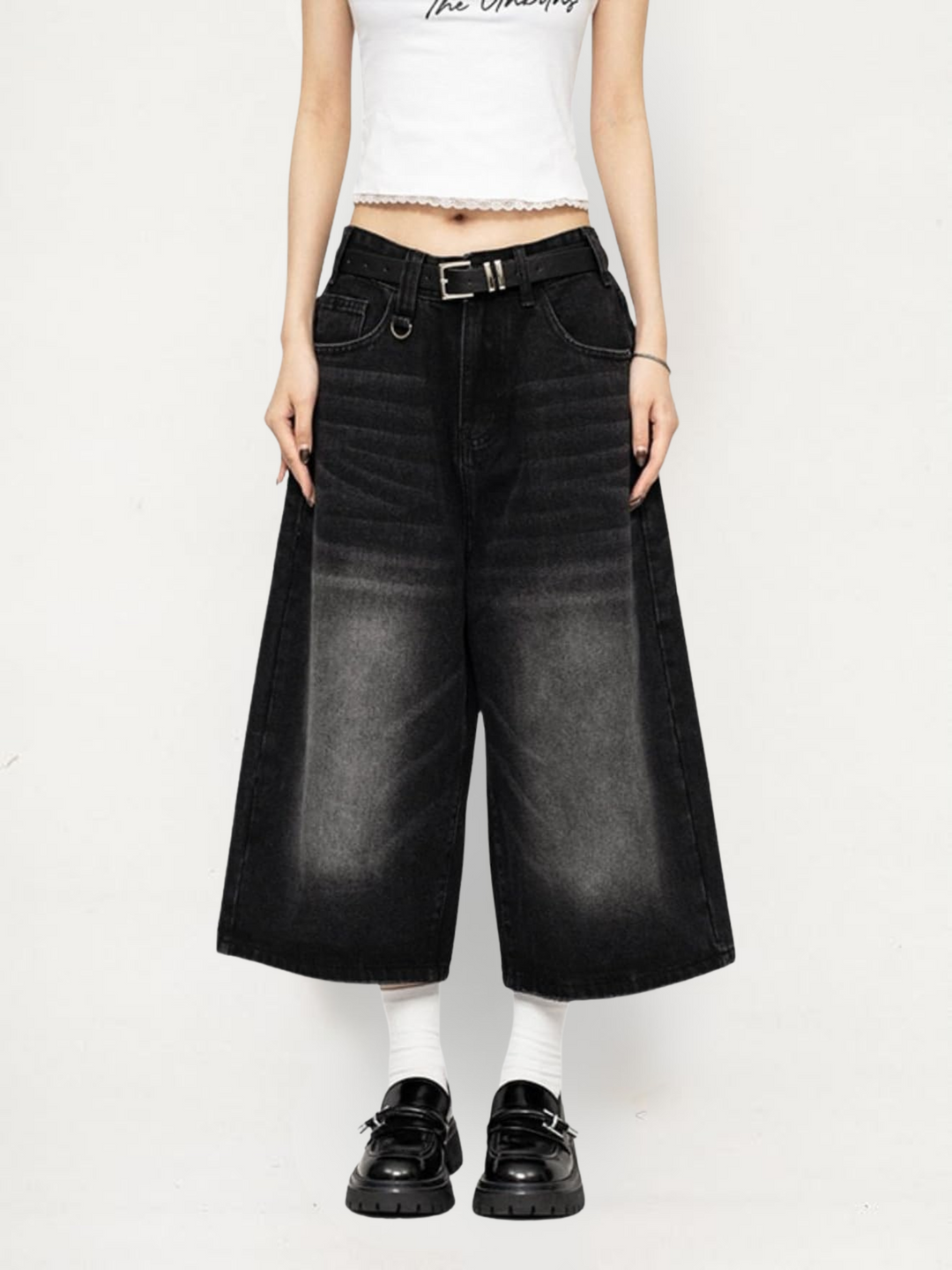 Maya | Retro-Jeans-Culotte mit weitem Bein und Used-Look
