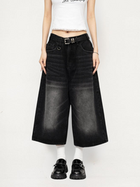 Maya | Retro-Jeans-Culotte mit weitem Bein und Used-Look