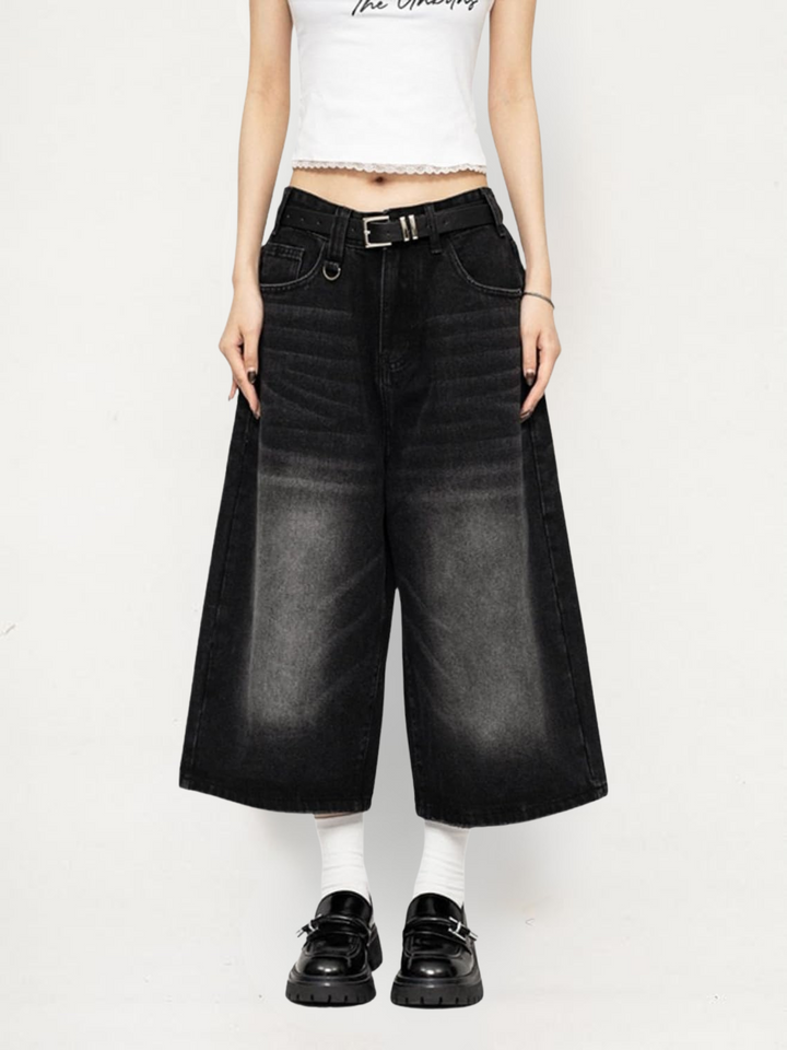 Maya | Retro-Jeans-Culotte mit weitem Bein und Used-Look