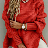 Madeline | High-Low Textured Knit Sweater with Stand Collar