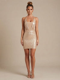 Isabella | Glamouröses figurbetontes Pailletten-Partykleid mit offenem Rücken