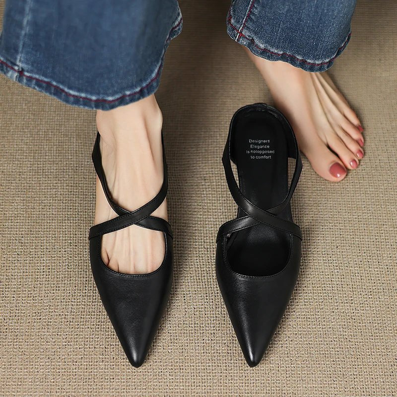 Harper | Mules in pelle – Eleganti con cinturini incrociati e tacco basso da donna