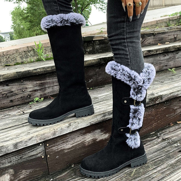 Fiona | Plush Fur-Trimmed Buckle Knee High Boots