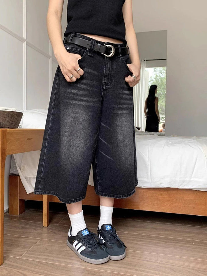 Maya | Retro-Jeans-Culotte mit weitem Bein und Used-Look