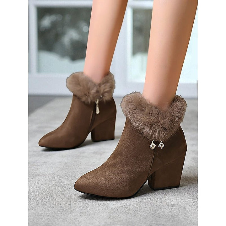 Claire | Block Heel Ankle Boots – Cozy Fur-Trimmed Style