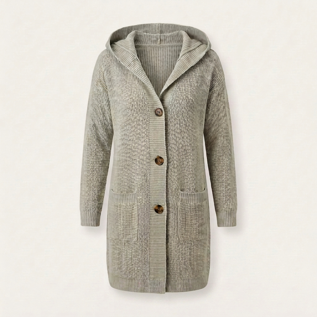 Noelle | Cardigan lungo e caldo in maglia con cappuccio