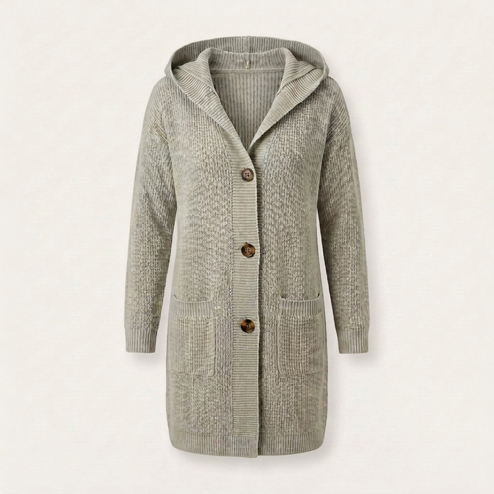 Noelle | Cardigan lungo e caldo in maglia con cappuccio