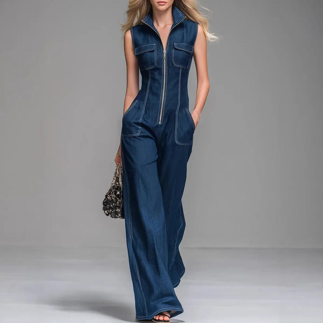 Isla | Tuta in denim a vita alta con gambe larghe