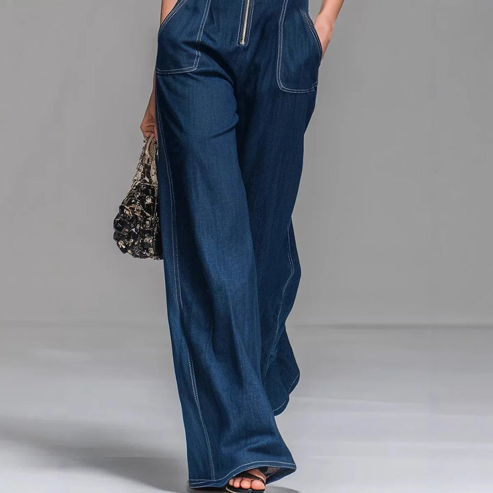 Isla | Tuta in denim a vita alta con gambe larghe