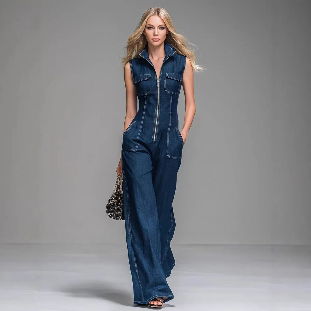 Isla | Tuta in denim a vita alta con gambe larghe