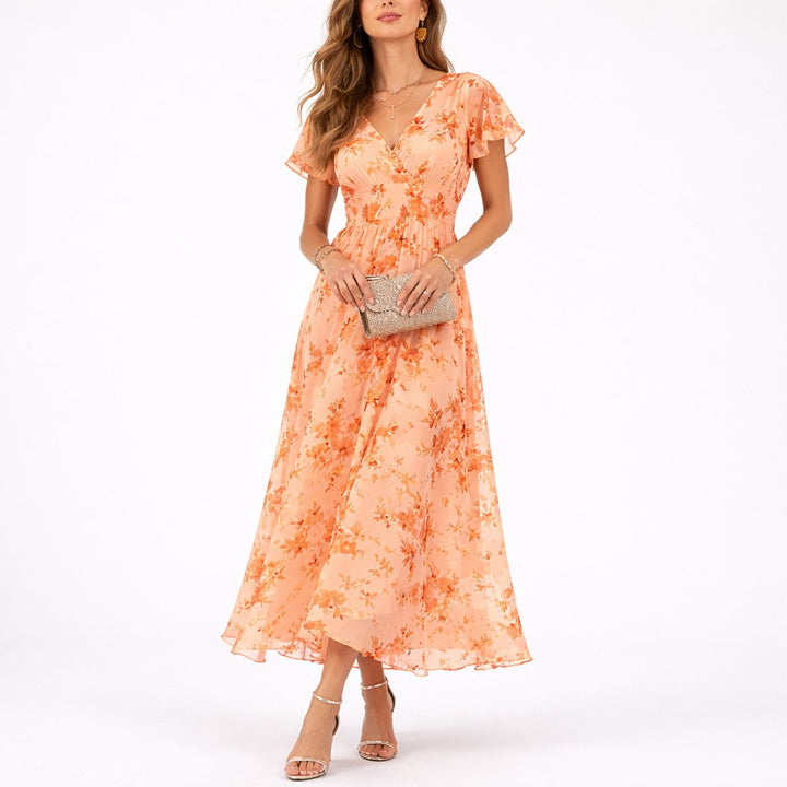 Aurora | Lightweight Fall Wedding Floral Chiffon Maxi Dress