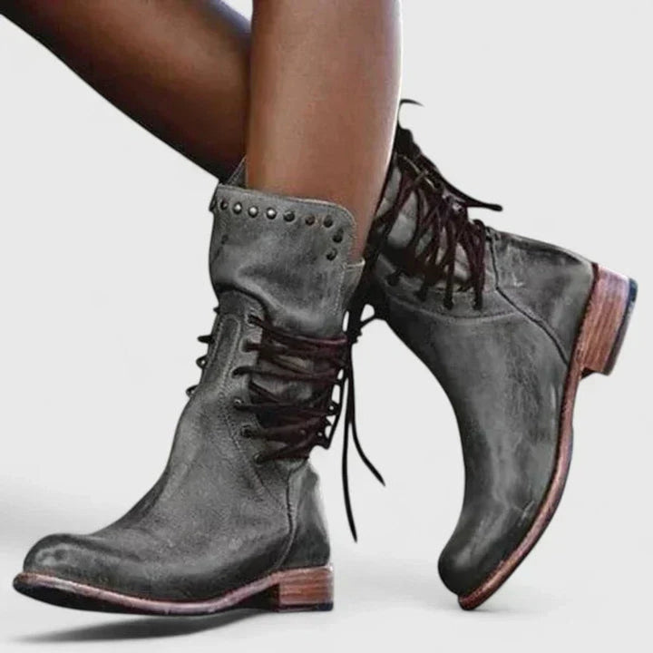 Sherlyn | Vintage Studded Lace-Up Knee High Boots